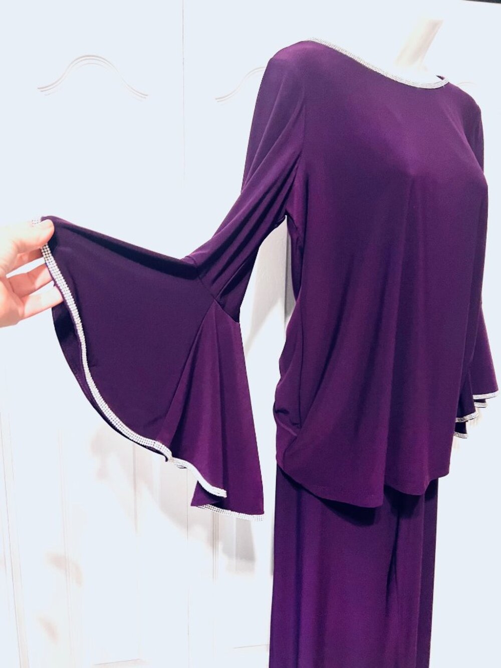 Prelude/MSK 2 Piece Long Bell Sleeve Stretch Purple/Diamond Out fit-Medium-Forma